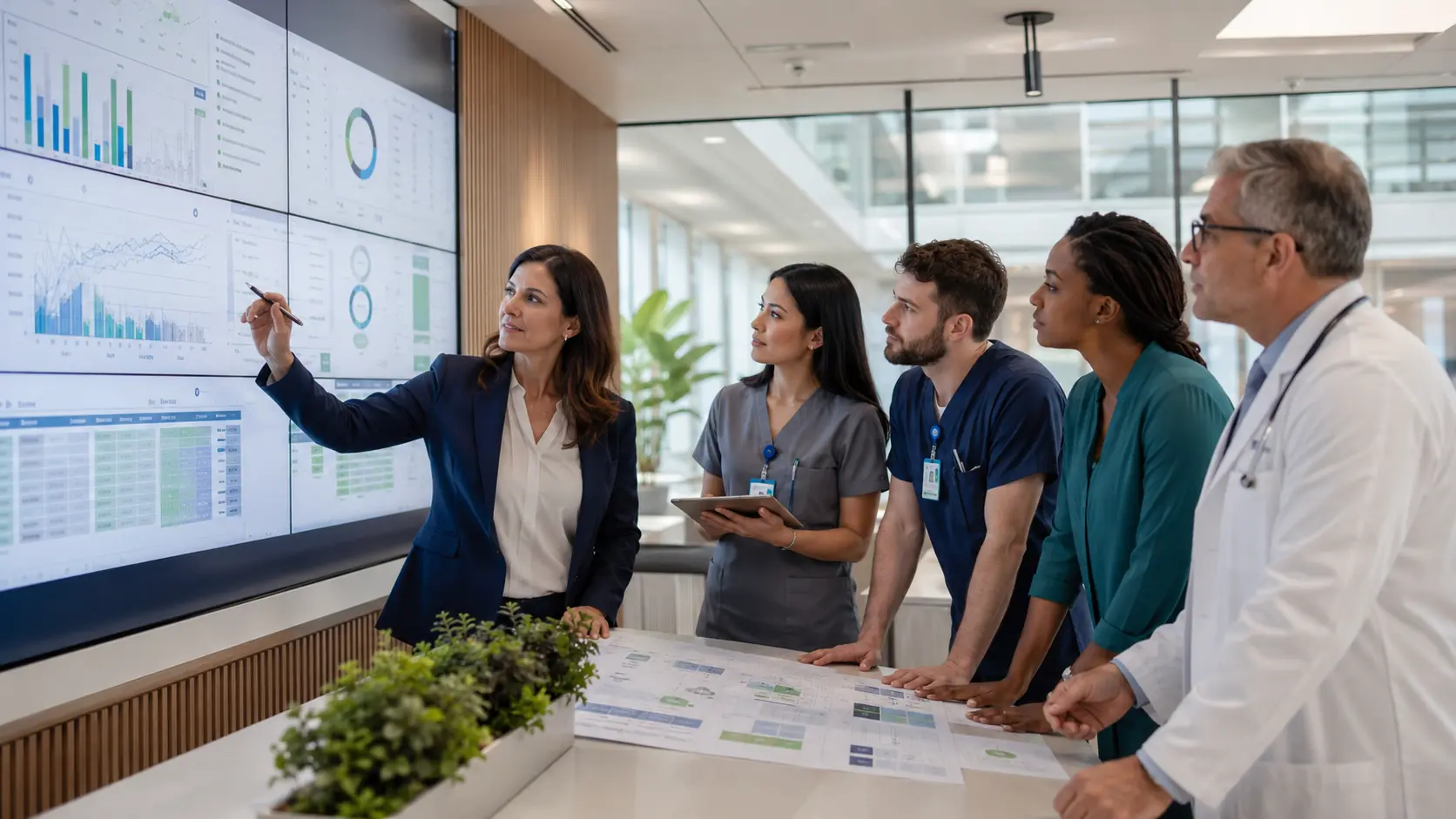 Nexora healthcare revenue operations team reviewing performance analytics